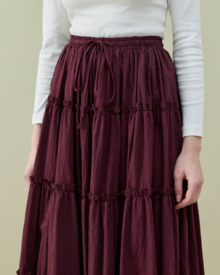 Crash Dört Katlı Fırfırlı Büzgülü Etek Bordo - Aybikestil (1)