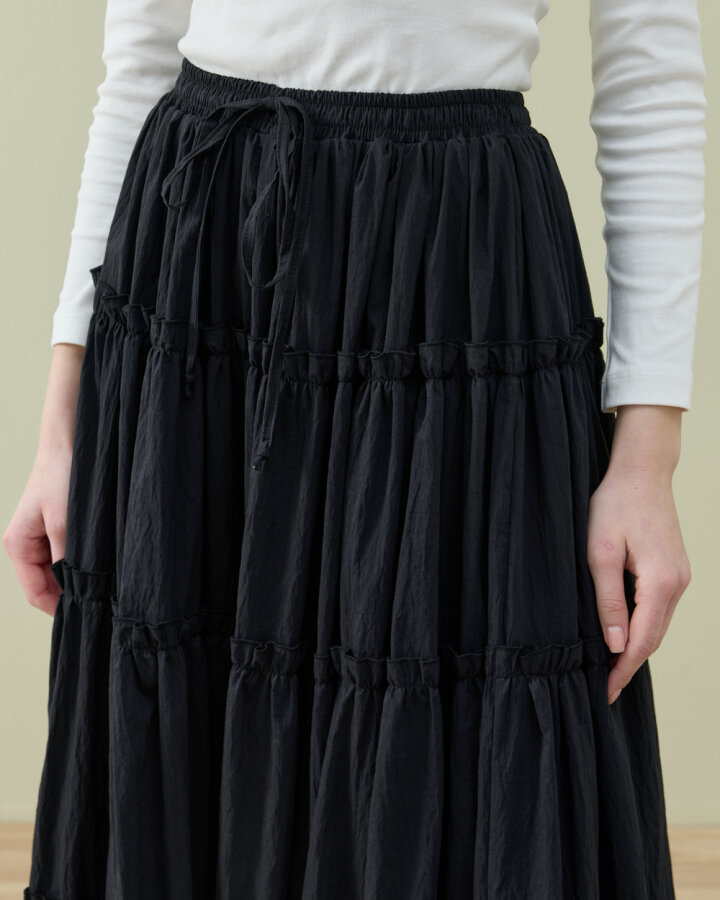 Crash Dört Katlı Fırfırlı Büzgülü Etek Siyah - Aybikestil (1)