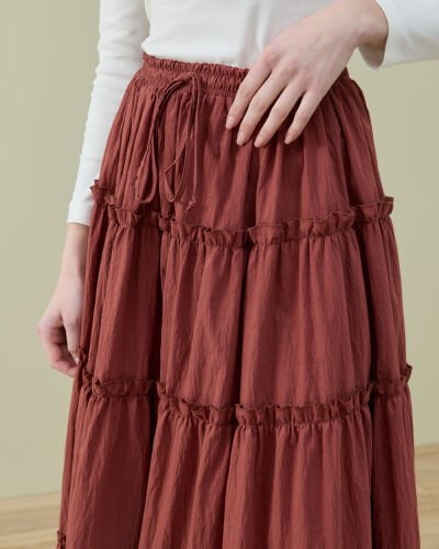 Crash Dört Katlı Fırfırlı Büzgülü Etek Terra Cotta - Aybikestil (1)