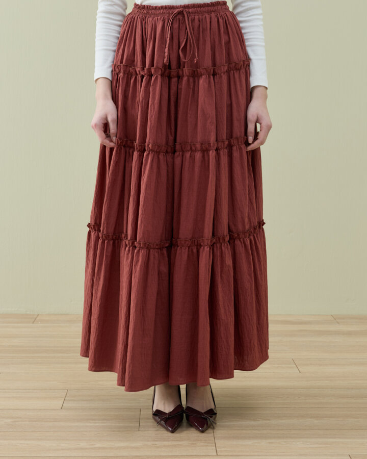 Crash Dört Katlı Fırfırlı Büzgülü Etek Terra Cotta