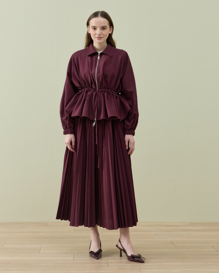 Crash Fermuarlı Belden Büzgülü Ceket Bordo - (1)