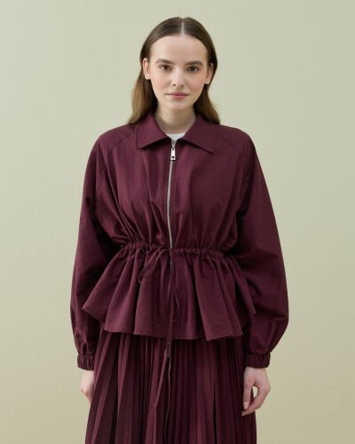 Crash Fermuarlı Belden Büzgülü Ceket Bordo 