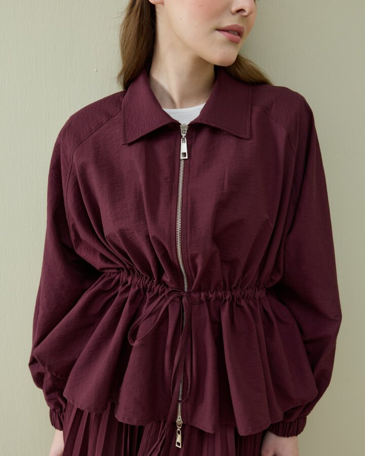 Crash Fermuarlı Belden Büzgülü Ceket Bordo - (1)