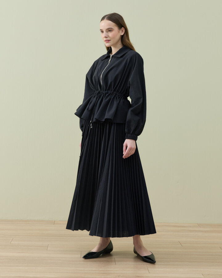 Crash Fermuarlı Belden Büzgülü Ceket Siyah - Aybikestil (1)