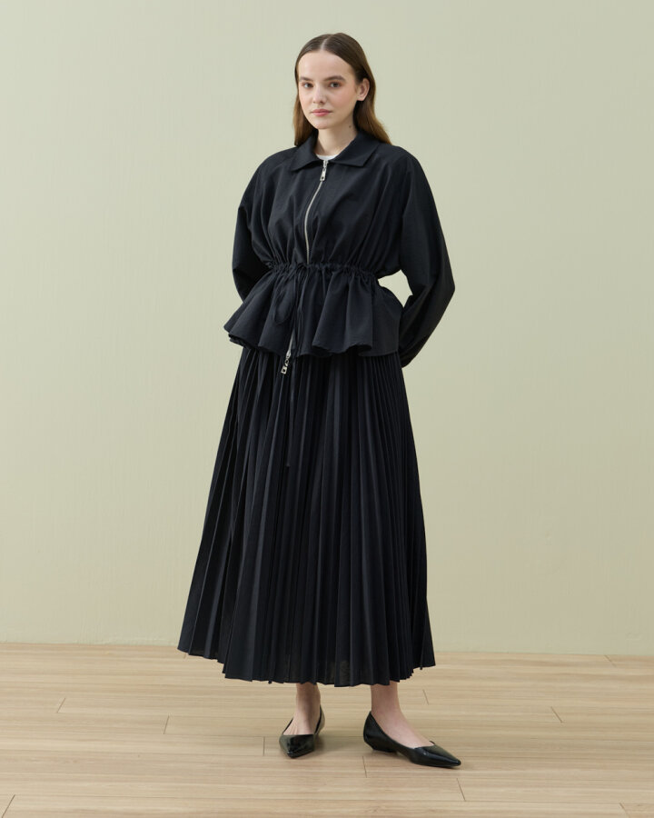 Crash Fermuarlı Belden Büzgülü Ceket Siyah - Aybikestil (1)