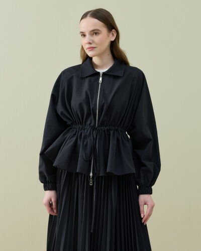 Crash Fermuarlı Belden Büzgülü Ceket Siyah 