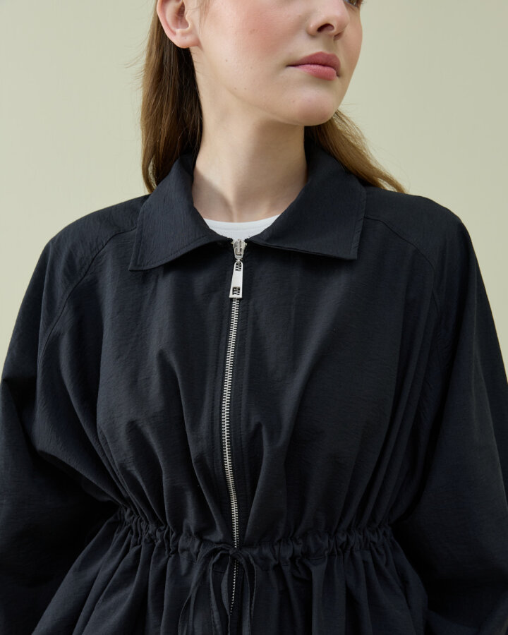 Crash Fermuarlı Belden Büzgülü Ceket Siyah - Aybikestil (1)