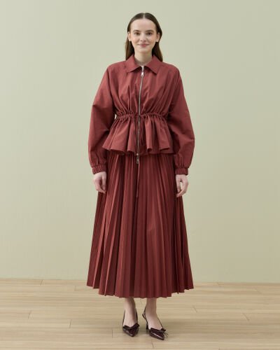 Crash Fermuarlı Belden Büzgülü Ceket Terra Cotta - Aybikestil (1)