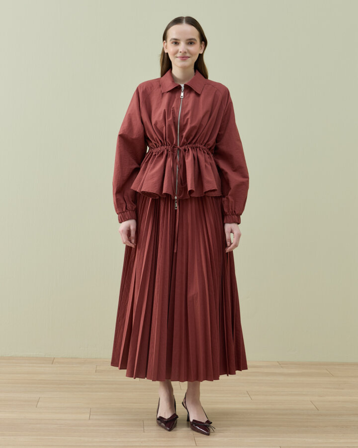 Crash Fermuarlı Belden Büzgülü Ceket Terra Cotta - Aybikestil (1)