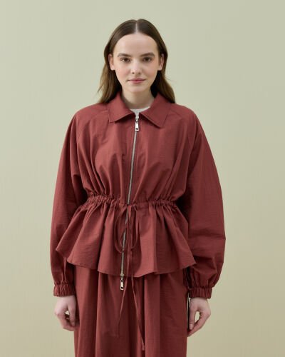 Crash Fermuarlı Belden Büzgülü Ceket Terra Cotta 