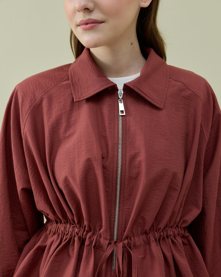 Crash Fermuarlı Belden Büzgülü Ceket Terra Cotta - Aybikestil (1)