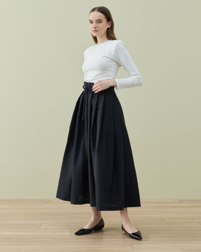 Crash Üstten Pileli Etek Siyah - Aybikestil (1)