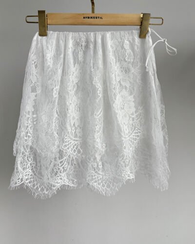 Dantel Çift Kat Yırtmaçlı Aksesuar İçlik Etek Ekru 