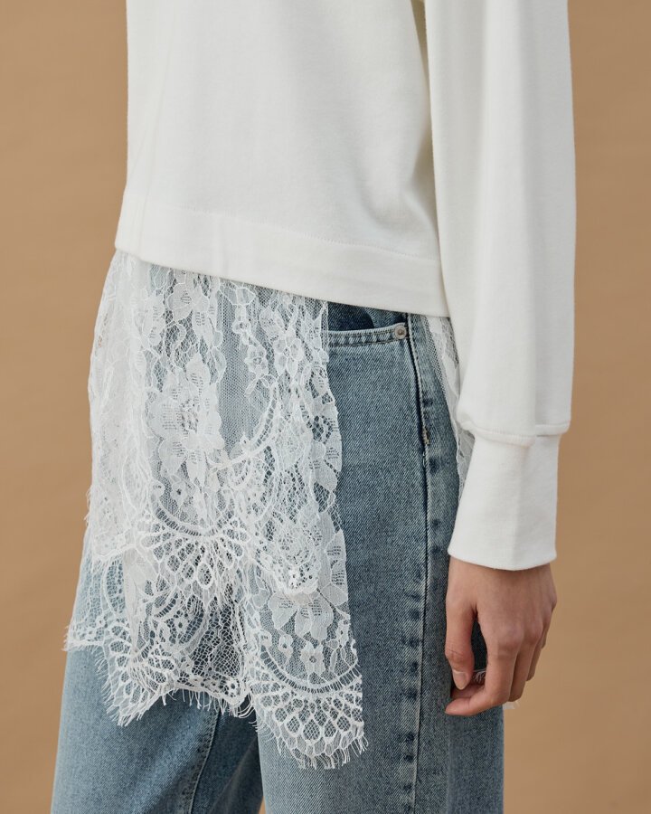 Dantel Çift Kat Yırtmaçlı Aksesuar İçlik Etek Ekru - Aybikestil (1)