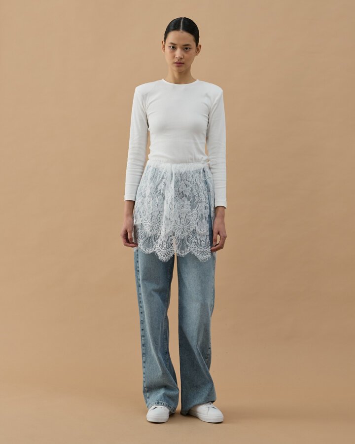 Dantel Çift Kat Yırtmaçlı Aksesuar İçlik Etek Ekru - Aybikestil (1)