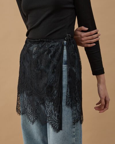 Dantel Çift Kat Yırtmaçlı Aksesuar İçlik Etek Siyah - Aybikestil