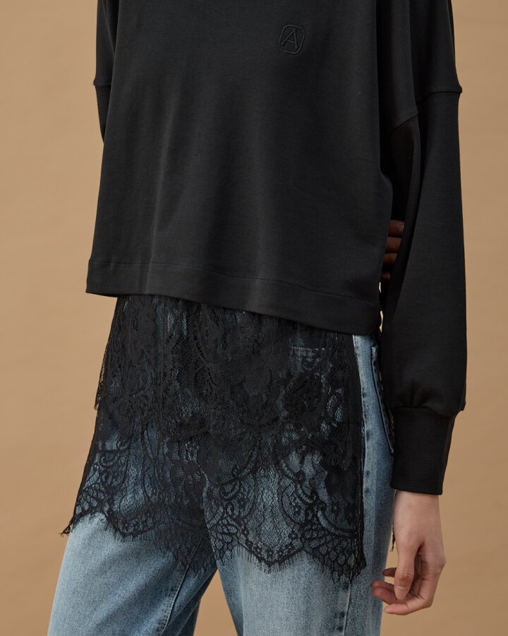 Dantel Çift Kat Yırtmaçlı Aksesuar İçlik Etek Siyah - Aybikestil (1)