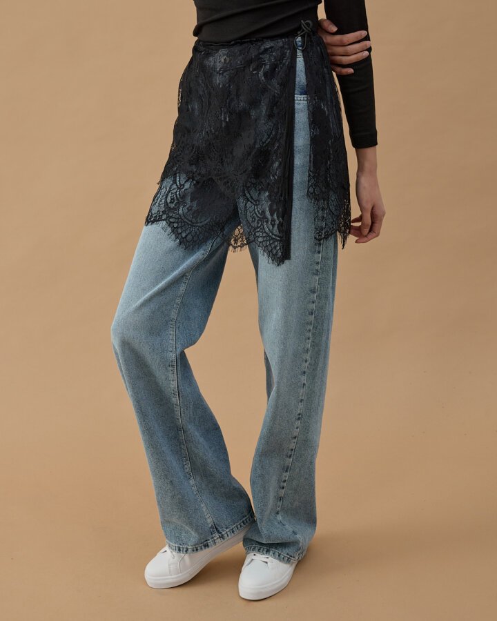 Dantel Çift Kat Yırtmaçlı Aksesuar İçlik Etek Siyah - Aybikestil (1)