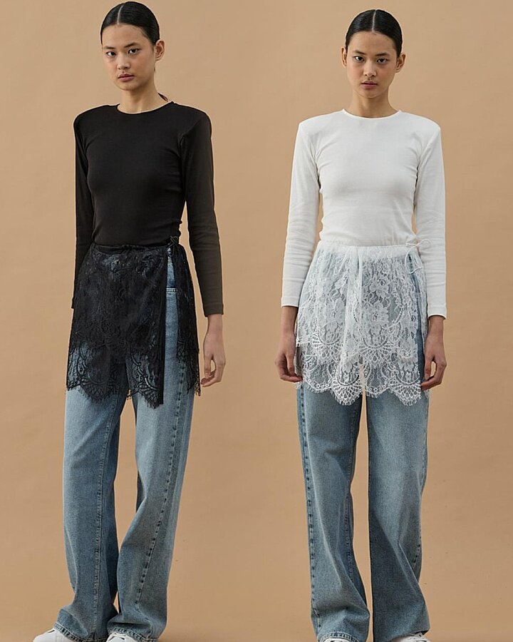 Dantel Çift Kat Yırtmaçlı Aksesuar İçlik Etek Siyah-Ekru Paket Siyah-Ekru