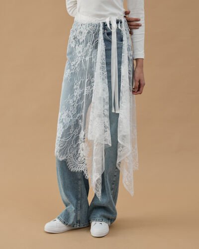 Dantel Pareo Yandan Bağlamalı Uzun İçlik Etek Ekru - Aybikestil