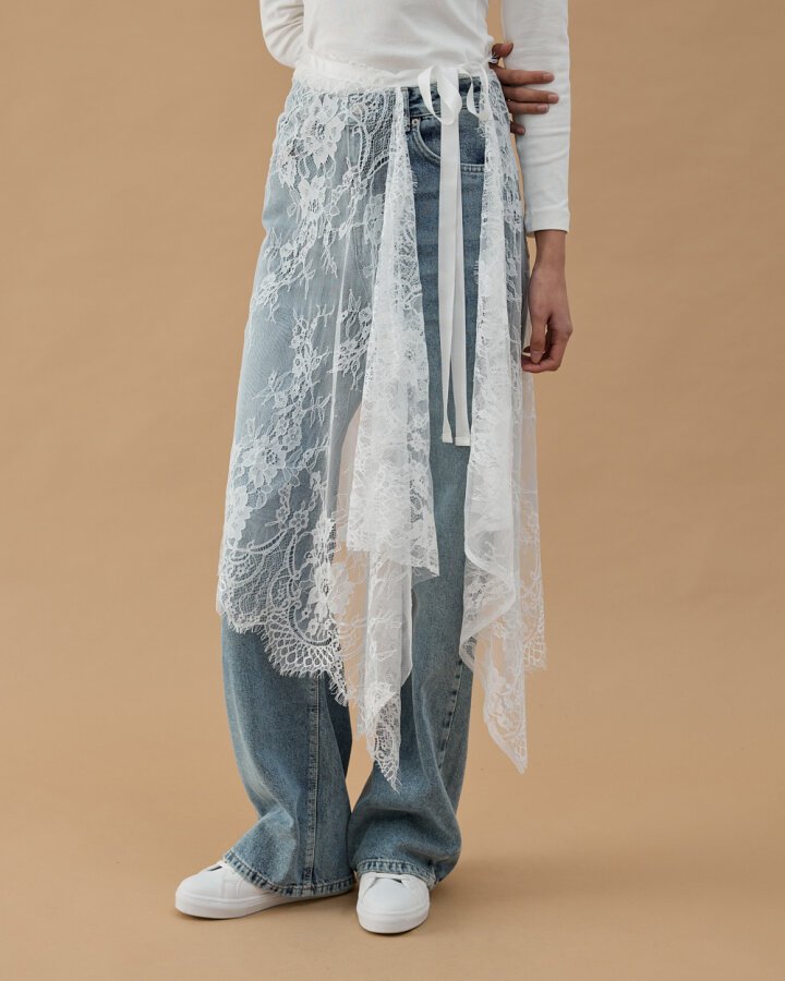 Dantel Pareo Yandan Bağlamalı Uzun İçlik Etek Ekru - Aybikestil