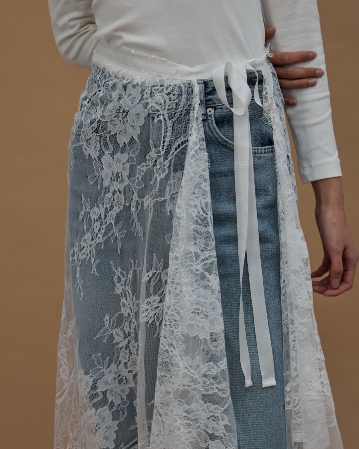 Dantel Pareo Yandan Bağlamalı Uzun İçlik Etek Ekru - Aybikestil (1)