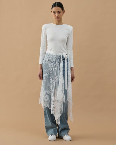 Dantel Pareo Yandan Bağlamalı Uzun İçlik Etek Ekru - Aybikestil (1)