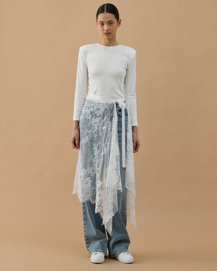 Dantel Pareo Yandan Bağlamalı Uzun İçlik Etek Ekru - Aybikestil (1)