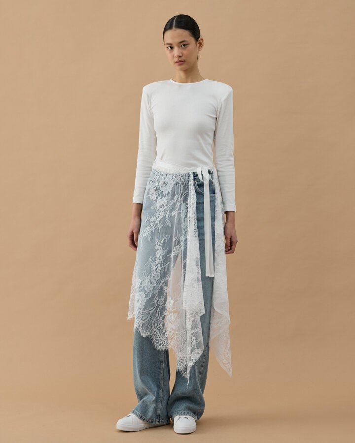 Dantel Pareo Yandan Bağlamalı Uzun İçlik Etek Ekru - Aybikestil (1)