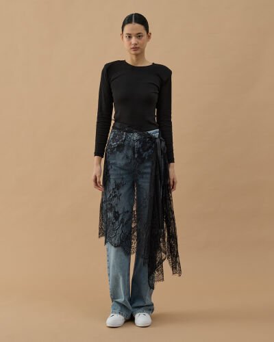 Dantel Pareo Yandan Bağlamalı Uzun İçlik Etek Siyah - Aybikestil (1)