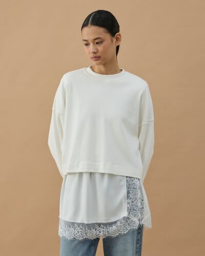 Dantelli Saten Yırtmaçlı içlik Etek Ekru - Aybikestil (1)