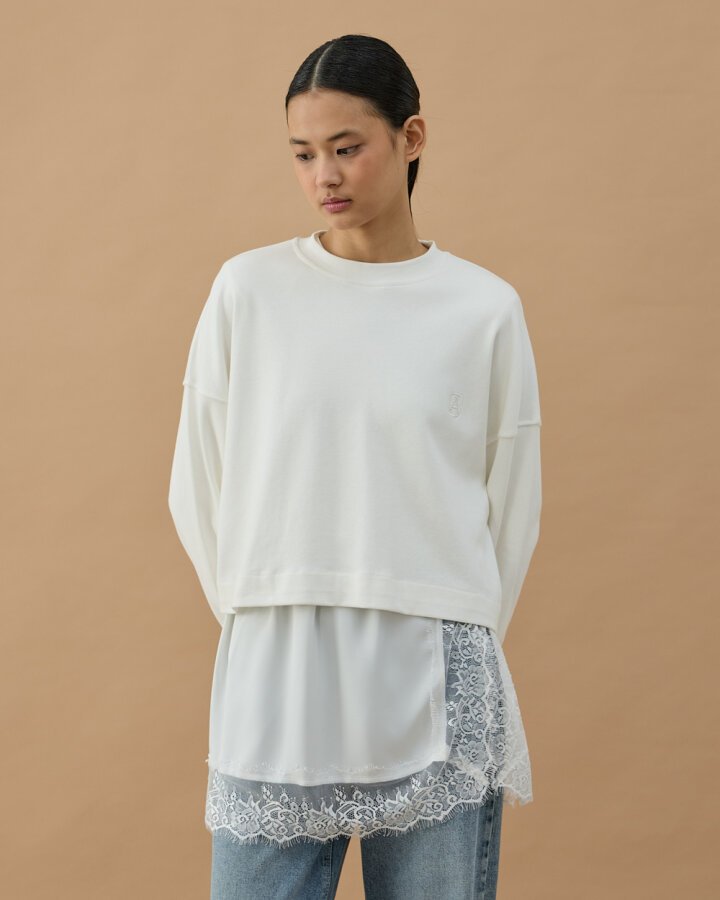 Dantelli Saten Yırtmaçlı içlik Etek Ekru - Aybikestil (1)