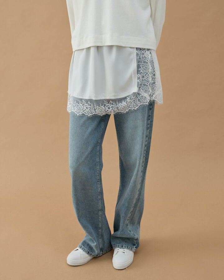 Dantelli Saten Yırtmaçlı içlik Etek Ekru - Aybikestil (1)