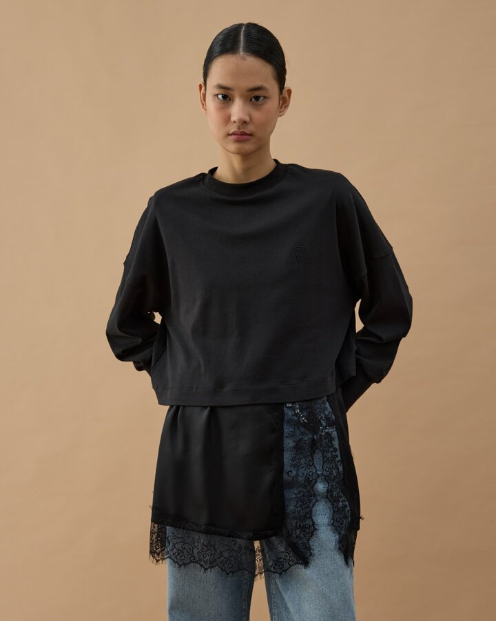 Dantelli Saten Yırtmaçlı içlik Etek Siyah - Aybikestil (1)