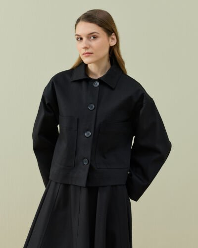 Denim Cepli Kısa Ceket Siyah 