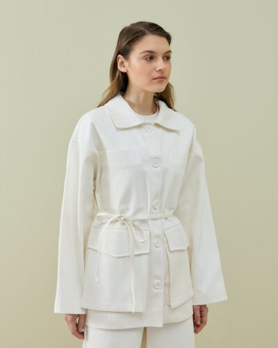 Denim Çok Cepli Düğmeli Ceket Ekru 