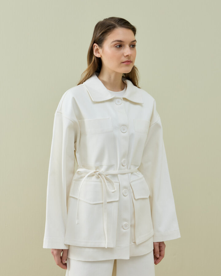 Denim Çok Cepli Düğmeli Ceket Ekru