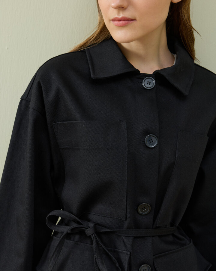 Denim Çok Cepli Düğmeli Ceket Siyah - Aybikestil (1)