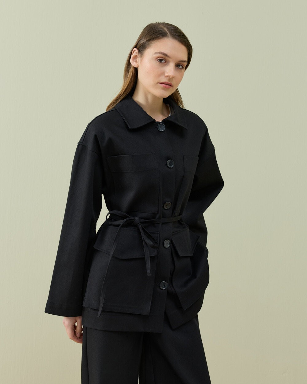 Denim Çok Cepli Düğmeli Ceket Siyah - Aybikestil