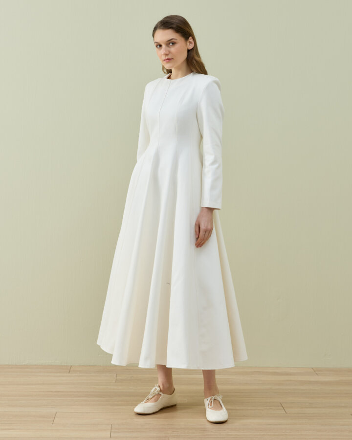 Denim Kuplu Uzun Elbise Ekru - Aybikestil (1)