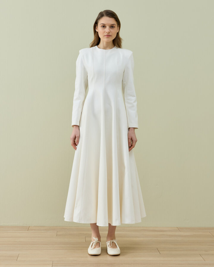 Denim Kuplu Uzun Elbise Ekru - Aybikestil