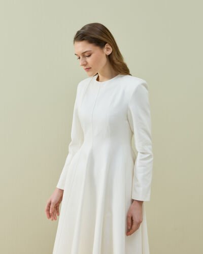 Denim Kuplu Uzun Elbise Ekru - Aybikestil (1)