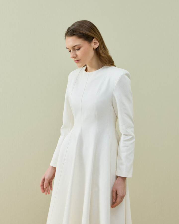 Denim Kuplu Uzun Elbise Ekru - Aybikestil (1)