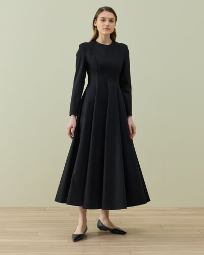 Denim Kuplu Uzun Elbise Siyah 