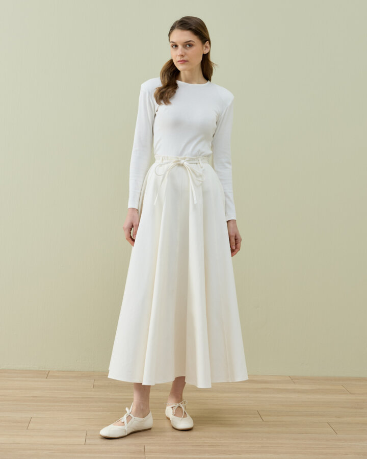 Denim Parçalı Volum Etek Ekru - Aybikestil (1)