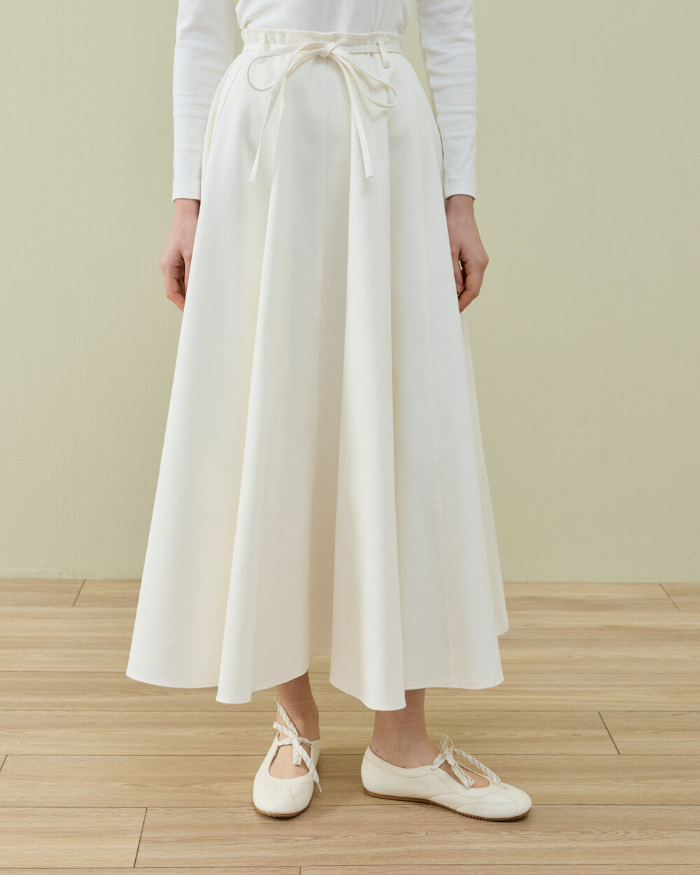 Denim Parçalı Volum Etek Ekru - Aybikestil