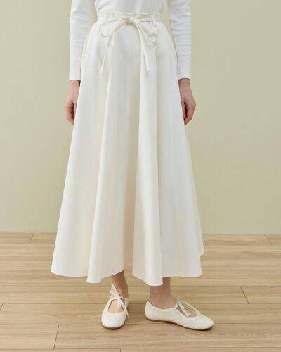 Denim Parçalı Volum Etek Ekru 