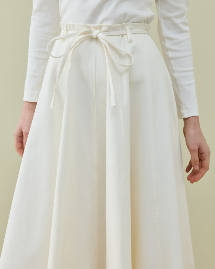 Denim Parçalı Volum Etek Ekru - Aybikestil (1)