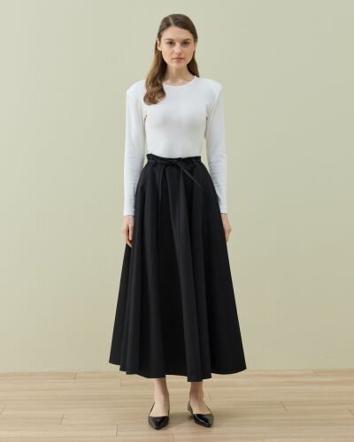 Denim Parçalı Volum Etek Siyah - Aybikestil (1)