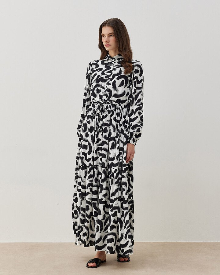 Desenli Viskon Cici Elbise Brush - Aybikestil (1)